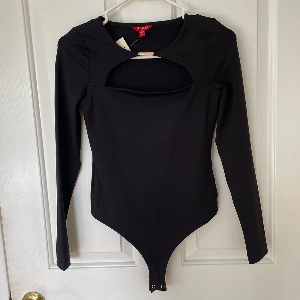 Nwt Guess Black Keyhole Cut-Out Long Sleeve Bodysuit XS